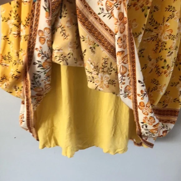 Kirundo Mini Dress Bohemian Short Sleeve Size Large Mustard Floral New - Picture 6 of 13